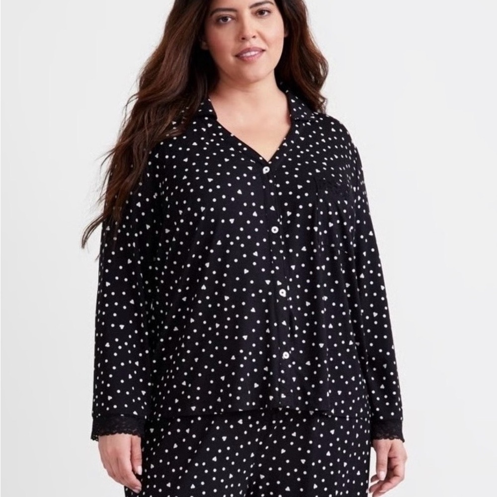 State of the Day Black Dot & Heart Pajama Set Size 1x NWT